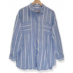 J.jill love linen womens xl blue white shirt classic timeless blouse